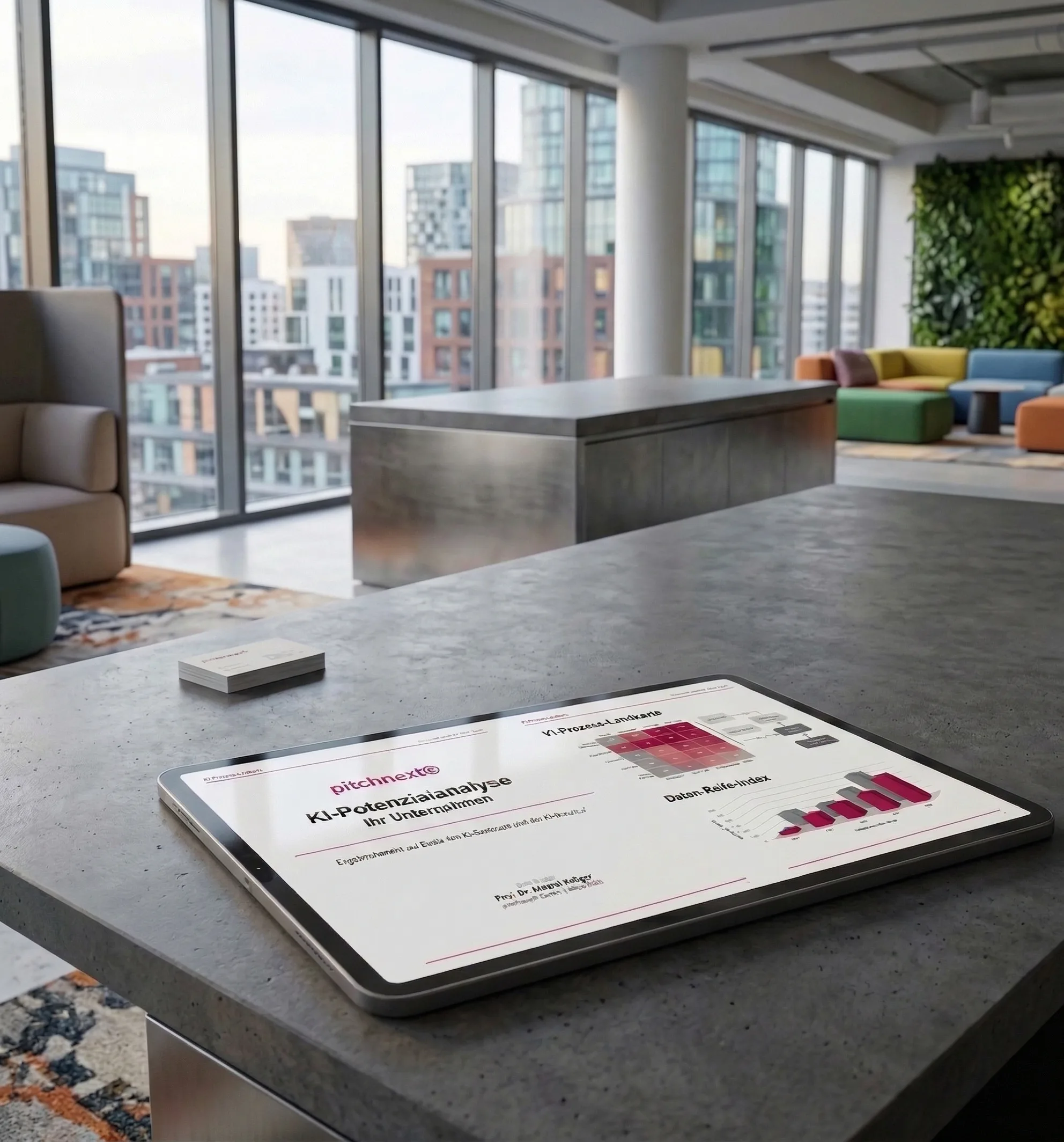 KI-Potenzialanalyse: Prozess-Landkarte und Daten-Reife-Index auf einem Tablet